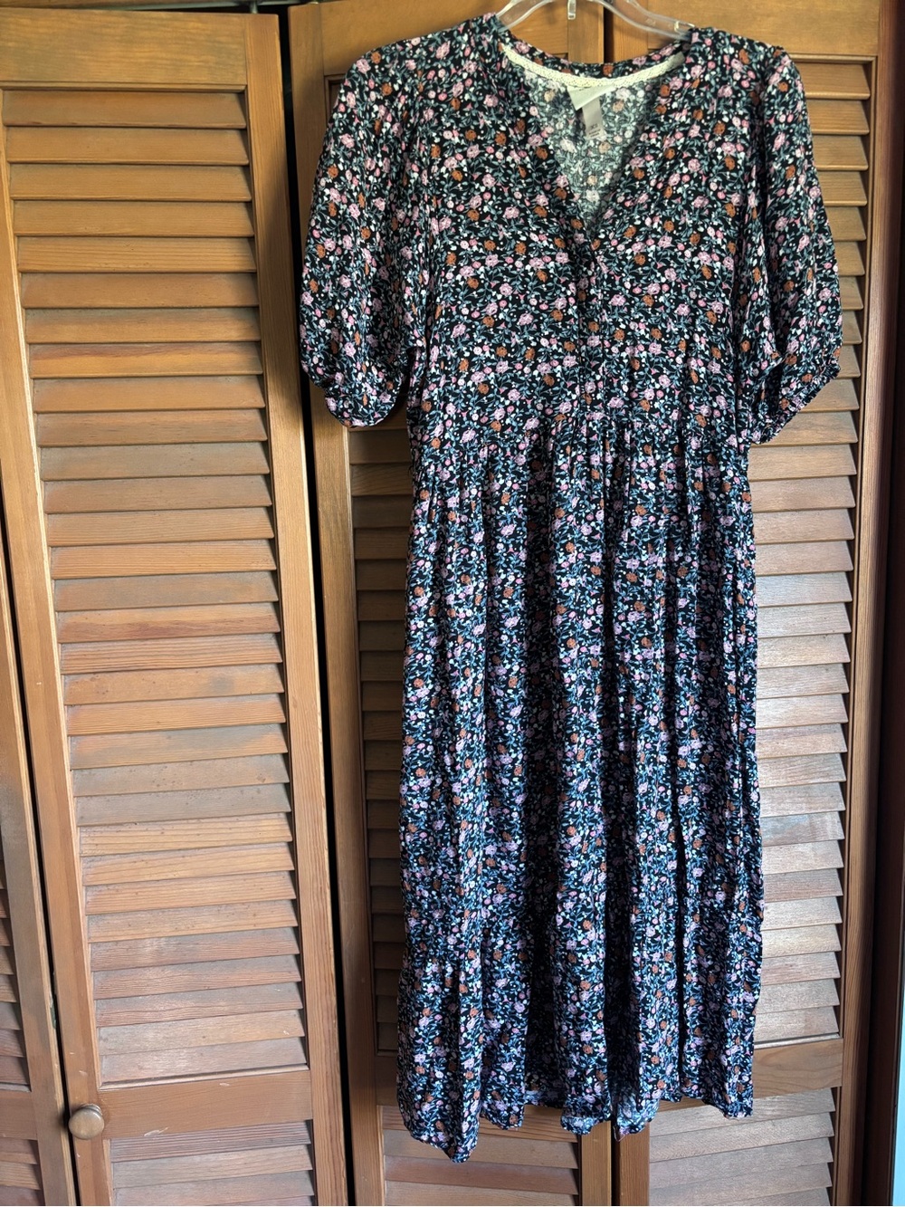 Knox Rose Black Midi Dress with Pink and Green Floral Print